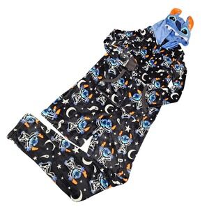 Disney Stitch Halloween Skeleton Union Suit Pajamas M 8-10 Hooded Onesie Costume